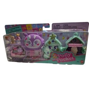 Polly Pocket Mini Toys, Holiday Stackable Compact Playset Bundle with Micro Doll